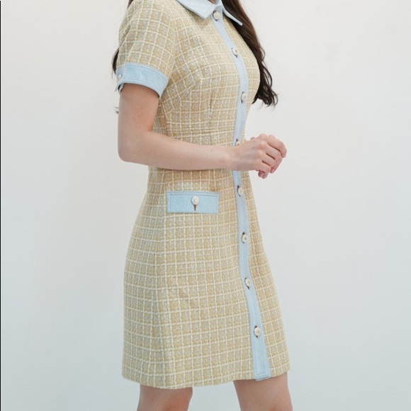 NWT Sandro Denim Tweed Yellow Dress - 38 - Picture 7 of 10